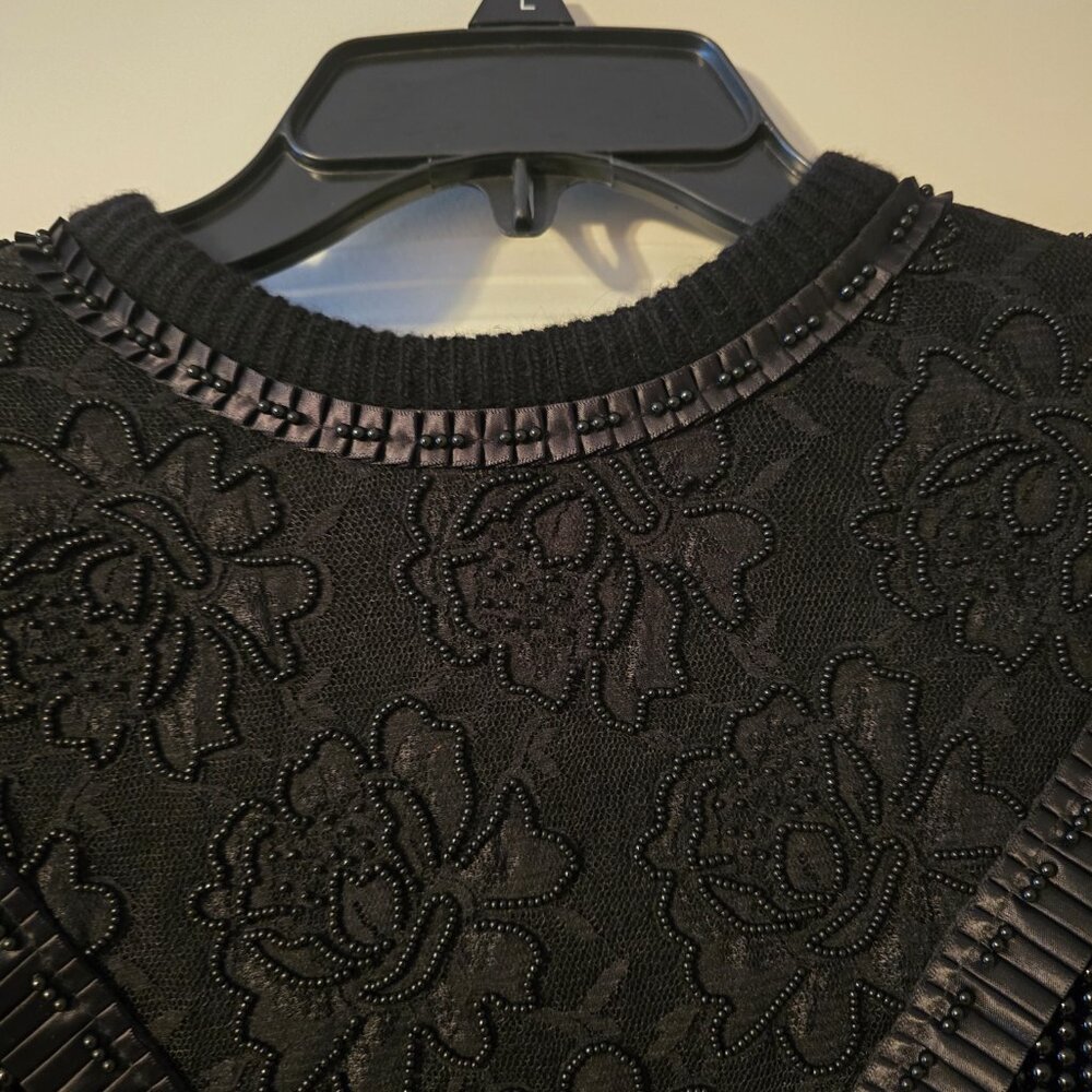 Diane Freis Knits Black Beaded Fringed Embroidered Black Angora & Wool Cutout L - Picture 12 of 17